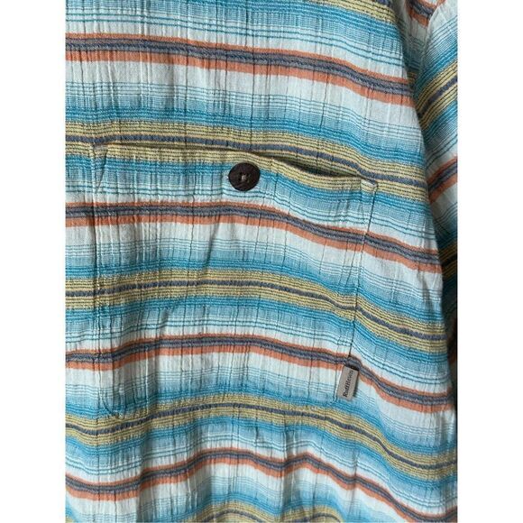 Ruff Hewn Shirt Mens XL Turquoise Tan Striped Hawaiian Button Up SS Beach - Picture 3 of 12